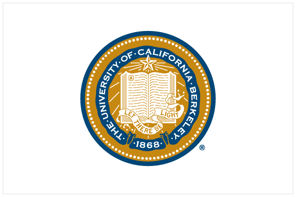 UC Berkeley Seal, an open book with a banner stating "Let there be light" and a the words "The University of California Berkeley 1868" in a circle around the book